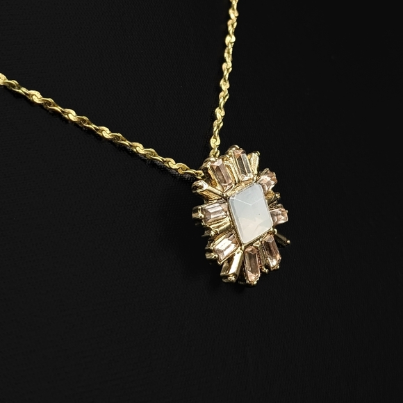 *PRICE DROP* Art Deco Style Rhinestone Pendant on Gold Toned Chain - Upcycled - Picture 3 of 7